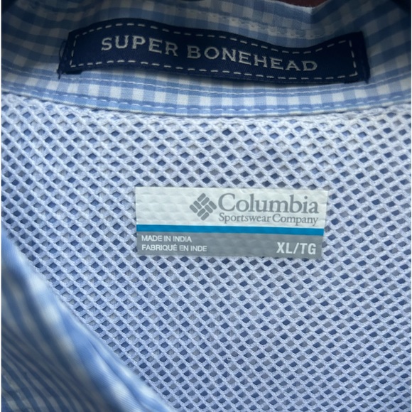 Columbia PFG Super Bonehead Mens Short Sleeve Vented Fishing Shirt Blue/White XL - Picture 4 of 5